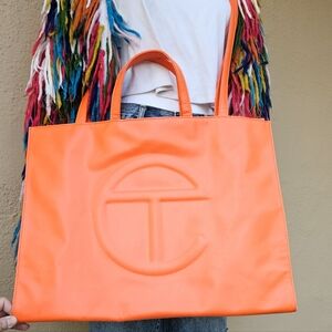 Telfar Large Orange Tote Bag W/ Crossbody Straps